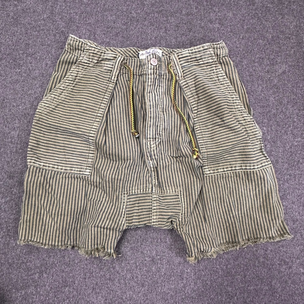 We The Free People Striped Utility Shorts Green Khaki Cotton XS Button Fly Boho